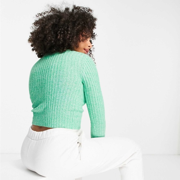 ASOS Design Petite Green Knotted Cutout Floral Long Sleeve Sweater - Picture 3 of 9